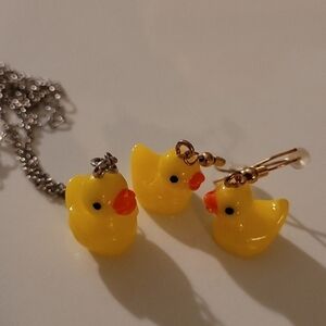 Yellow Duck Necklace and Earrings Set